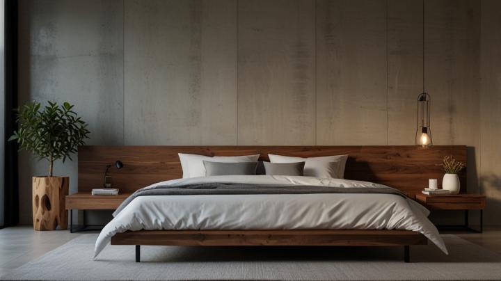 simple wooden modern comfortable bed for bedroom