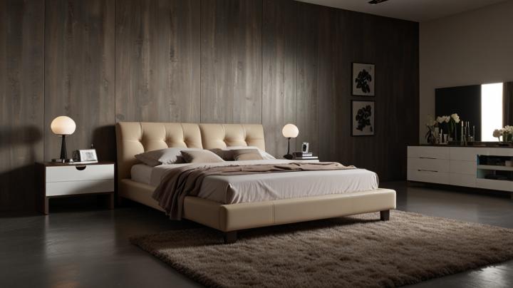 simple wooden modern comfortable bed for bedroom